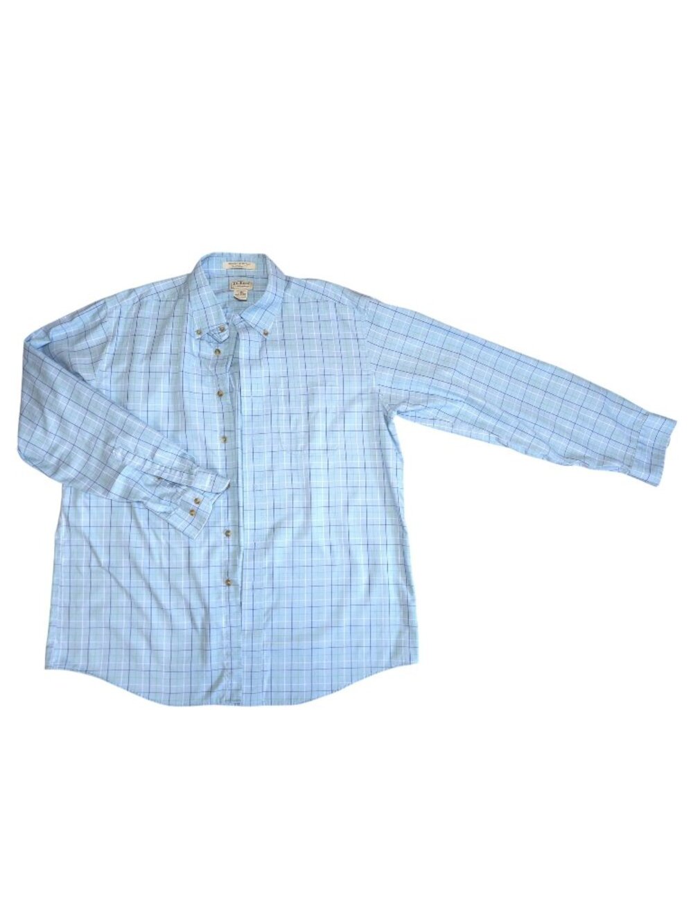L.L. Bean Mens L Regular Blue Plaid Wrinkle Resistant Button Down Shirt Cotton.